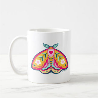 Colourful folk art moth design coffee mug