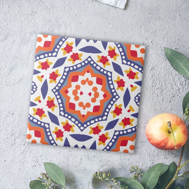 Colourful Folk Art Rustic Floral Mosaic Geometric Ceramic Tile (Creator Uploaded)