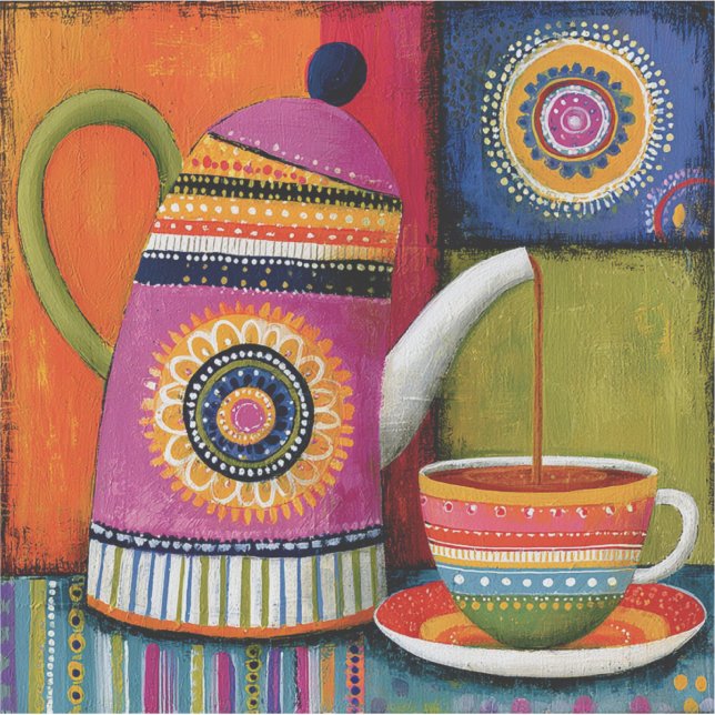 Colourful folk art teapot (Front)