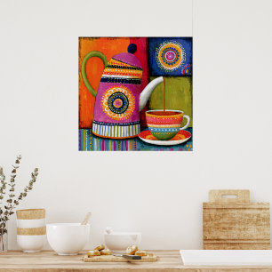 Colourful Folk Art Teapot Poster