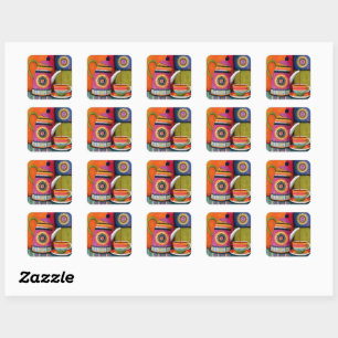 Colourful folk art teapot square sticker