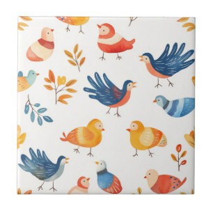 Colourful Folk Art Turkeys – Nature Inspired Autum Ceramic Tile