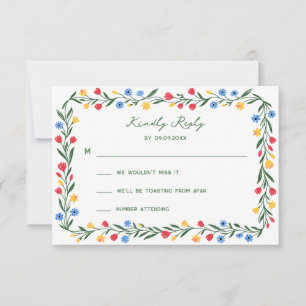Colourful Folk Art Wildflower Wedding Invitation, RSVP Card