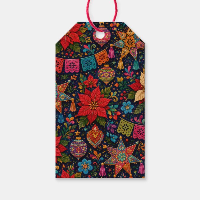 Colourful Folk Christmas Gift Tags (Front)