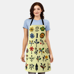 Colourful folk floral and birds apron