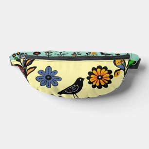 Colourful folk floral and birds bum bags