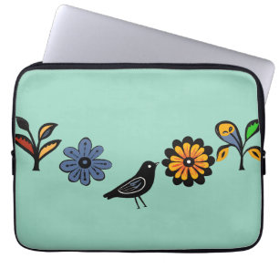 Colourful folk floral and birds laptop sleeve