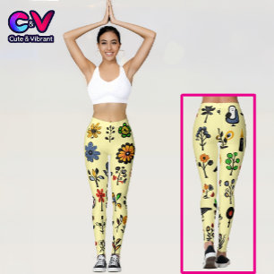 Colourful folk floral and birds leggings