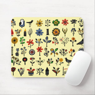 Colourful folk floral and birds mouse pad