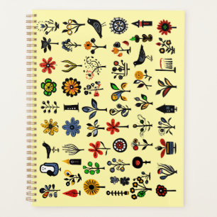 Colourful folk floral and birds planner