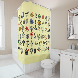 Colourful folk floral and birds shower curtain