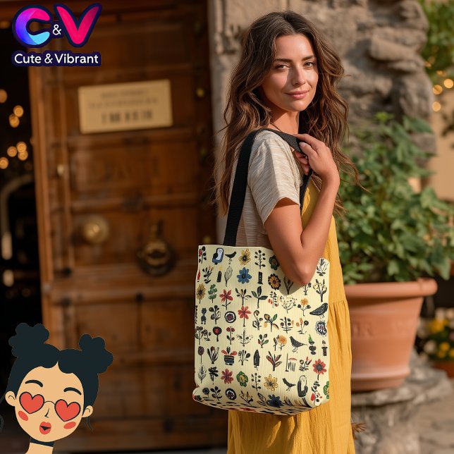 Colourful folk floral and birds tote bag (Creator Uploaded)