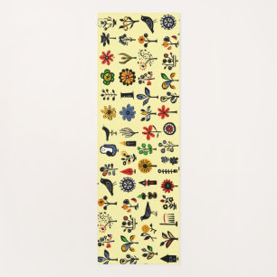 Colourful folk floral and birds yoga mat
