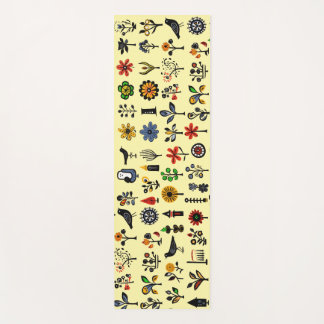 Colourful folk floral and birds yoga mat