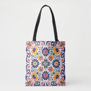 Colourful Folk Floral Pattern Tote Bag Vibrant H