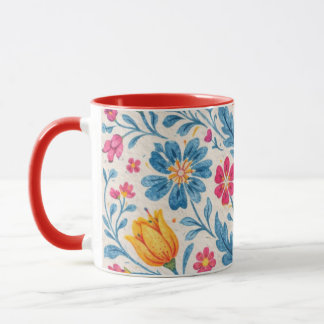 Colourful Folk Floral Pattern with Butterfly Mug