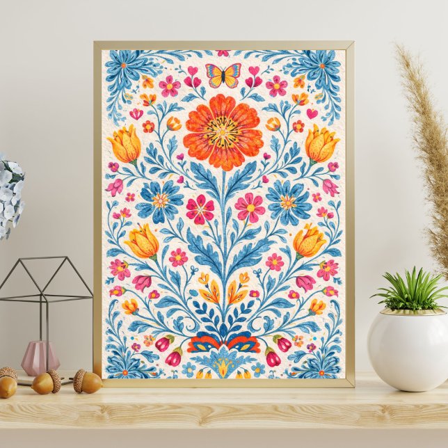 Colourful Folk Floral Pattern with Butterfly Poster (Creator Uploaded)