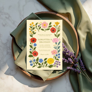 Colourful Folk Floral Wedding Invitation
