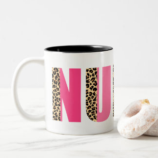 Colourful Font with Leopard Print Accent Bold Nurs Two-Tone Coffee Mug