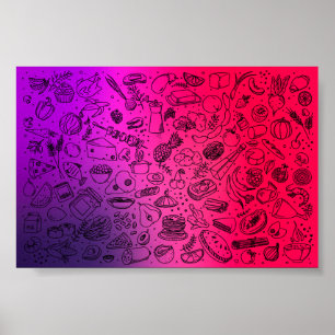 Colourful Food Pattern Fruits Foods Pancakes Veggi Poster