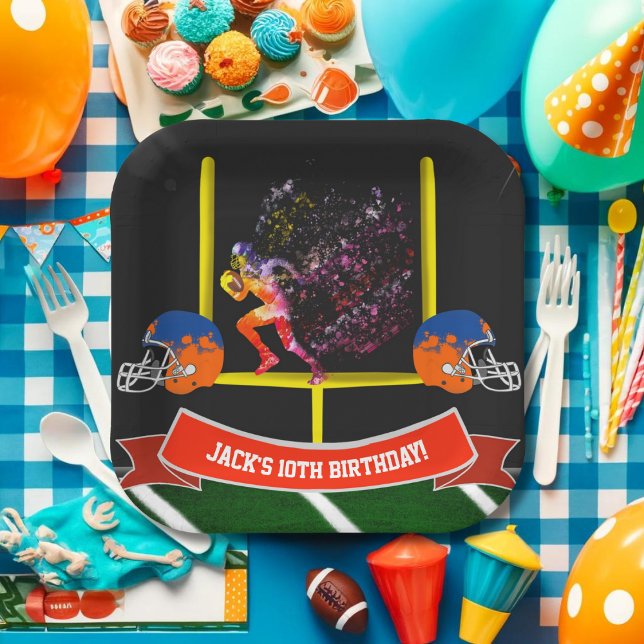 Colourful Football Player Running Birthday Paper Plate (Creator Uploaded)