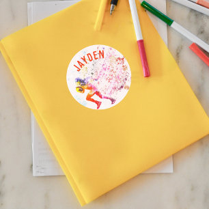 Colourful Football Player Running Name Classic Round Sticker