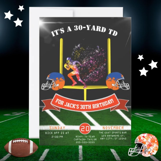 Colourful Football Player Running TD Invitation (Creator Uploaded)
