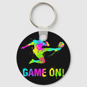 Colourful Footll Sports Motif With Paint Splash Lo Key Ring