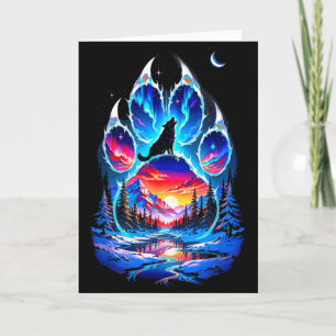Colourful Footprint Wolf Wolves Lovers Howling At Card