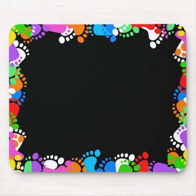 Colourful Footprints on black Mouse Pad (Front)