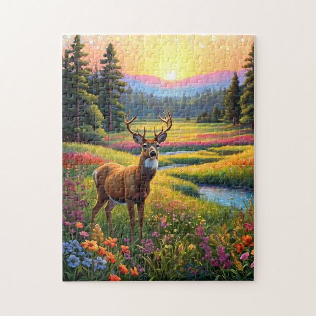 Colourful Forest Colours and Deer art Jigsaw Puzzle (Vertical)