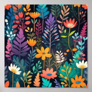 Colourful forest floral original digital painting  poster