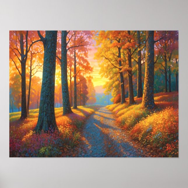 Colourful Forest Flowers and Fall Colours Art Poster (Front)