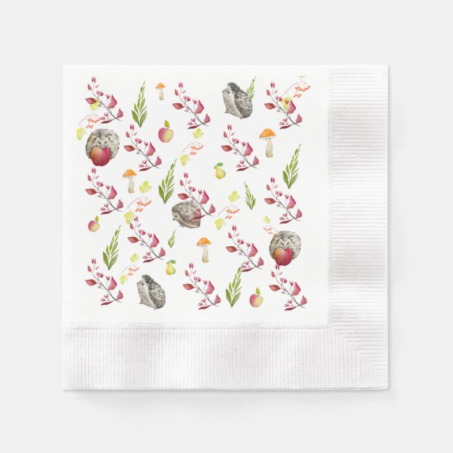Colourful forest house pattern with bunnies, hedge napkin (Front)