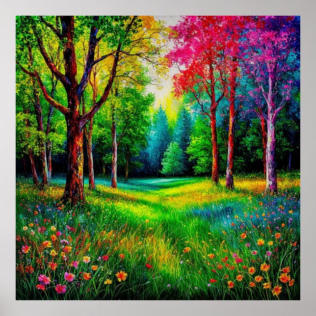 Colourful Forest Landscape With Vibrant Trees Poster (Front)