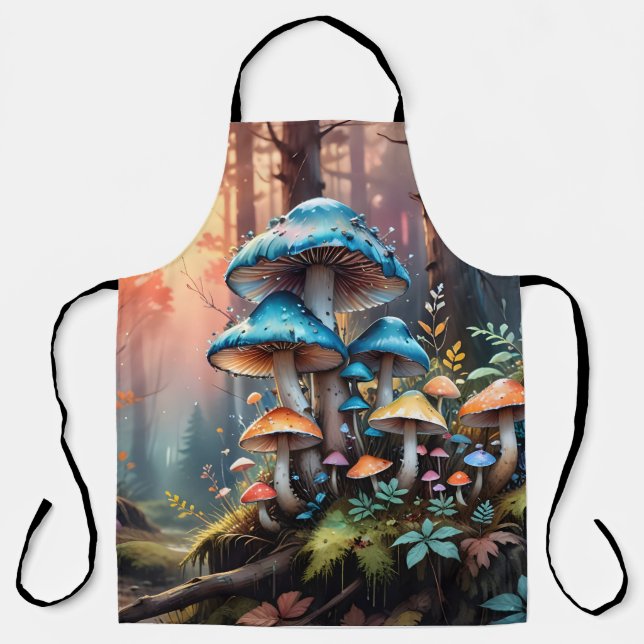 Colourful Forest Mushroom Art Apron (Front)