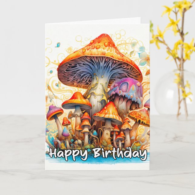 Colourful Forest Mushroom Illustration Card (Yellow Flower)
