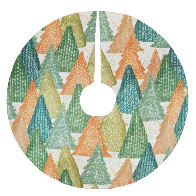 Colourful Forest of Evergreen Christmas Trees Brushed Polyester Tree Skirt (Front)