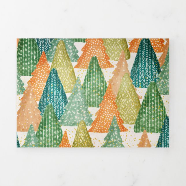 Colourful Forest of Evergreen Christmas Trees Tri-Fold Holiday Card (Cover)