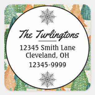 Colourful Forest of Evergreen Xmas Return Address Square Sticker