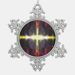 Colourful Forest Stained Glass Cross Snowflake Pewter Christmas Ornament