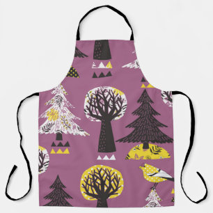 Colourful forest with birds, seamless tile. apron