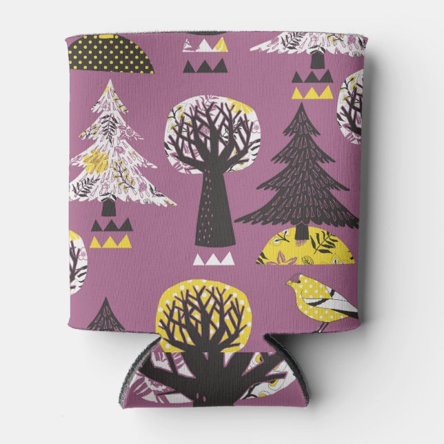 Colourful forest with birds, seamless tile. can cooler (Front)