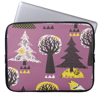 Colourful forest with birds, seamless tile. laptop sleeve