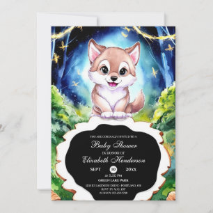 Colourful Forest Wolf Baby Shower Invitation