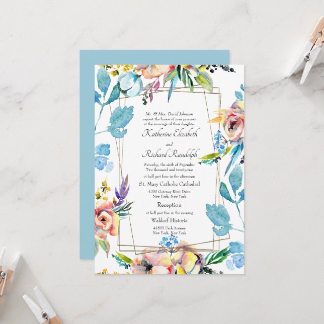Colourful Formal Floral Bride Parents Wedding Invi Invitation (Front/Back In Situ)