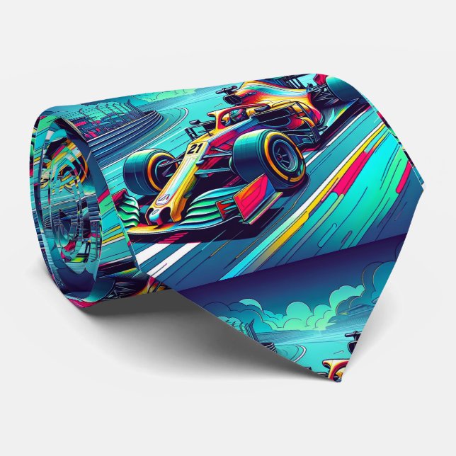 Colourful Formula 1 Race Car 2 Tie (Rolled)