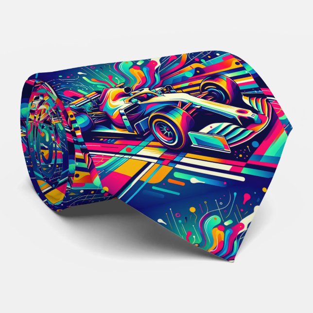 Colourful Formula 1 Race Car 3 Tie (Rolled)
