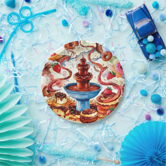 Colourful Fountain Chocolate Birthday Paper Plate (Party)