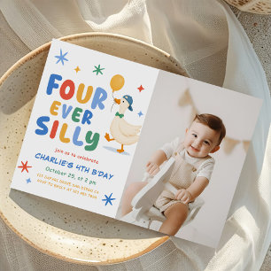 Colourful Four Ever Silly Goose 4th Birthday Photo Invitation